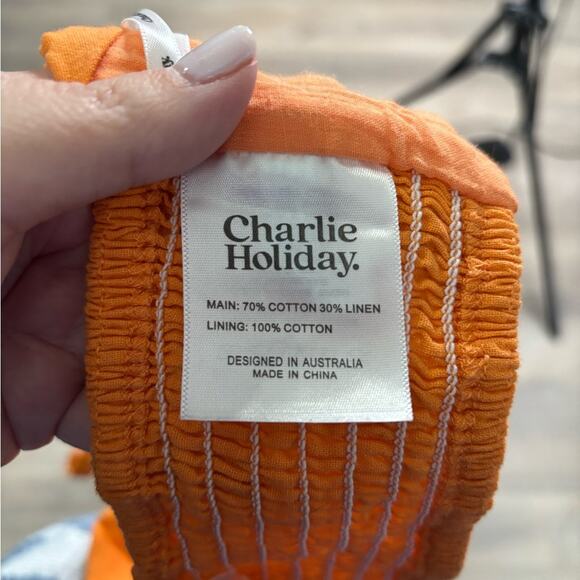 Charlie Holiday Cotton Orange Halter Top With Elastic Size 8 - Picture 5 of 5